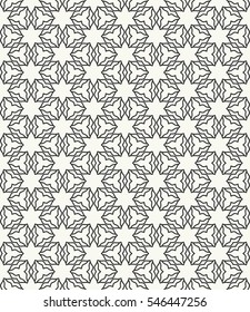 Seamless geometric line pattern in arabian style, ethnic ornament. Endless hexagonal texture for wallpaper, banners, invitations, business cards. Monochrome lace background
