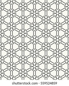 Seamless geometric line pattern in arabian style, ethnic ornament. Endless hexagonal texture for wallpaper, banners, invitations, business cards. Monochrome graphic lace background