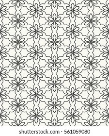 Seamless geometric line pattern in arabian style, ethnic ornament. Endless hexagonal texture for wallpaper, banners, invitations, business cards. Monochrome graphic lace background