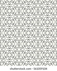Seamless geometric line pattern in arabian style, ethnic ornament. Endless hexagonal texture for wallpaper, banners, invitations, business cards. Monochrome graphic lace background