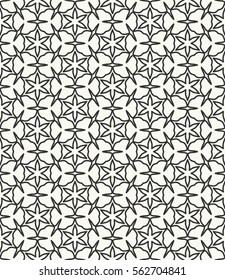 Seamless geometric line pattern in arabian style, ethnic ornament. Black and white hexagonal texture for wallpaper, banners, invitations, business cards. Monochrome graphic lace background