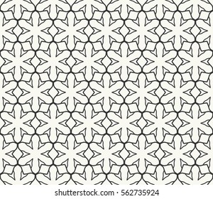 Seamless geometric line pattern in arabian style, ethnic ornament. Black and white hexagonal texture for wallpaper, banners, invitations, business cards. Monochrome graphic lace background