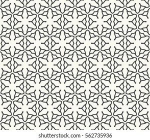 Seamless geometric line pattern in arabian style, ethnic ornament. Black and white hexagonal texture for wallpaper, banners, invitations, business cards. Monochrome graphic lace background