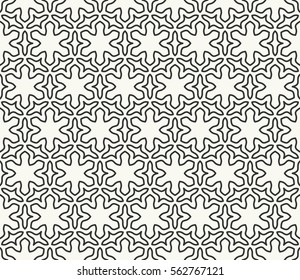 Seamless geometric line pattern in arabian style, ethnic ornament. Black and white hexagonal texture for wallpaper, banners, invitations, business cards. Monochrome graphic lace background