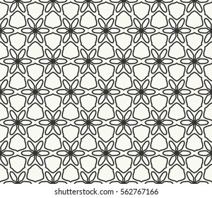 Seamless geometric line pattern in arabian style, ethnic ornament. Black and white hexagonal texture for wallpaper, banners, invitations, business cards. Monochrome graphic lace background