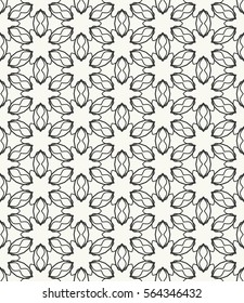 Seamless geometric line pattern in arabian style, ethnic ornament. Endless hexagonal texture for wallpaper, banners, invitations, business cards. Black and white graphic lace background
