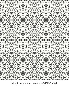 Seamless geometric line pattern in arabian style, ethnic ornament. Endless hexagonal texture for wallpaper, banners, invitations, business cards. Black and white graphic lace background