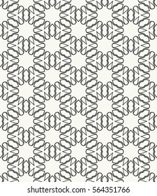 Seamless geometric line pattern in arabian style, ethnic ornament. Endless hexagonal texture for wallpaper, banners, invitations, business cards. Black and white graphic lace background