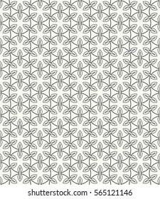 Seamless geometric line pattern in arabian style, ethnic ornament. Endless hexagonal lace texture for wallpaper, banners, invitations, business cards. Textile, fabric print. Black and white background
