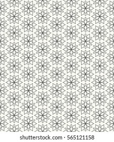 Seamless geometric line pattern in arabian style, ethnic ornament. Endless hexagonal lace texture for wallpaper, banners, invitations, business cards. Textile, fabric print. Black and white background