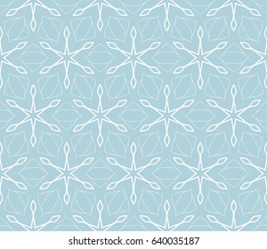 Seamless geometric line pattern in arabian style. Repeating linear texture for wallpaper, packaging, banner, invitation, business card, fabric print. Monochrome blue graphic background, lace pattern