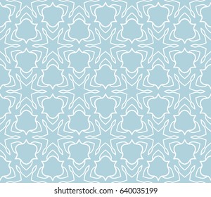 Seamless geometric line pattern in arabian style. Repeating linear texture for wallpaper, packaging, banner, invitation, business card, fabric print. Monochrome blue graphic background, lace pattern