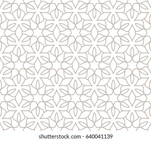 Seamless geometric line pattern in arabian style. Repeating linear texture for wallpaper, packaging, banners, invitations, business cards, fabric print. Monochrome graphic background, lace pattern