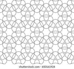 Seamless geometric line pattern in arabian style. Repeating linear texture for wallpaper, packaging, banners, invitations, business cards, fabric print. Monochrome graphic background, lace pattern