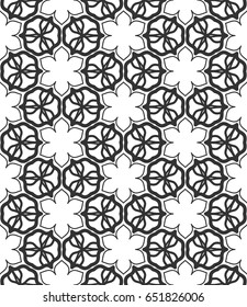 Seamless geometric line pattern in arabian style. Repeating linear texture for wallpaper, packaging, banners, invitations, business cards, fabric print. Monochrome graphic background, lace pattern