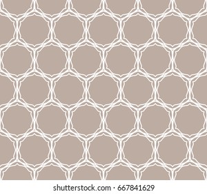 Seamless geometric line pattern in arabian style. Repeating linear lace texture for wallpaper, packaging, banners, invitations, business cards, fabric print. Brown and white graphic background