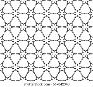 Seamless geometric line pattern in arabian style. Repeating linear lace texture for wallpaper, packaging, banners, invitations, business cards, fabric print. Black and white graphic background