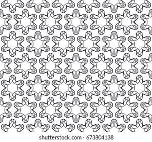 Seamless geometric line pattern in arabian style. Repeating linear lace texture for wallpaper, packaging, banners, invitations, business cards, fabric print. Black and white graphic background