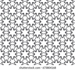 Seamless geometric line pattern in arabian style. Repeating linear lace texture for wallpaper, packaging, banners, invitations, business cards, fabric print. Black and white graphic background