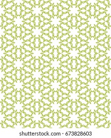 Seamless geometric line pattern in arabian style. Repeating linear lace texture for wallpaper, packaging, banners, invitations, business cards, fabric print. Green and white graphic background