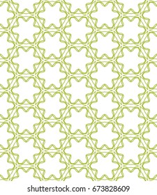 Seamless geometric line pattern in arabian style. Repeating linear lace texture for wallpaper, packaging, banners, invitations, business cards, fabric print. Green and white graphic background