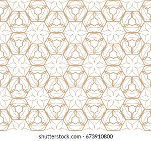 Seamless geometric line pattern in arabian style. Repeating linear lace texture for wallpaper, packaging, banners, invitations, business cards, fabric print. Brown and white graphic background