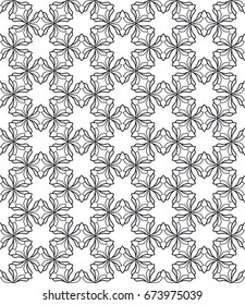 Seamless geometric line pattern in arabian style. Repeating linear lace texture for wallpaper, packaging, banners, invitations, business cards, fabric print. Black and white graphic background