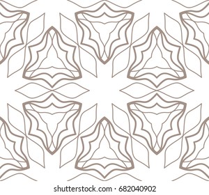 Seamless geometric line pattern in arabian style. Repeating linear lace texture for wallpaper, packaging, banners, invitations, business cards, fabric print. Brown and white graphic background