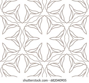 Seamless geometric line pattern in arabian style. Repeating linear lace texture for wallpaper, packaging, banners, invitations, business cards, fabric print. Brown and white graphic background