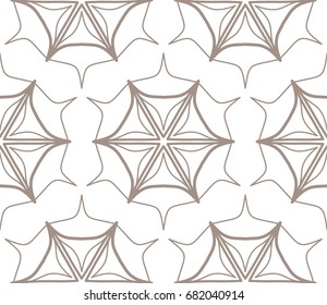 Seamless geometric line pattern in arabian style. Repeating linear lace texture for wallpaper, packaging, banners, invitations, business cards, fabric print. Brown and white graphic background
