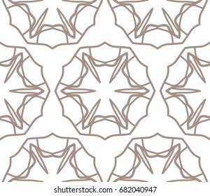 Seamless geometric line pattern in arabian style. Repeating linear lace texture for wallpaper, packaging, banners, invitations, business cards, fabric print. Brown and white graphic background