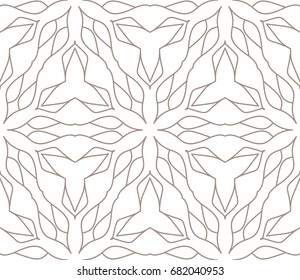 Seamless geometric line pattern in arabian style. Repeating linear lace texture for wallpaper, packaging, banners, invitations, business cards, fabric print. Brown and white graphic background