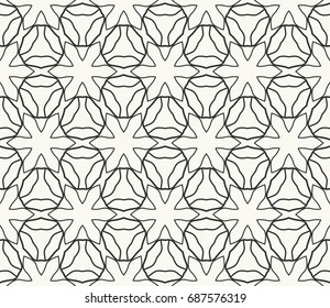 Seamless geometric line pattern in arabian style. Repeating linear lace texture for wallpaper, packaging, banners, invitations, business cards, fabric print. Black and white graphic background