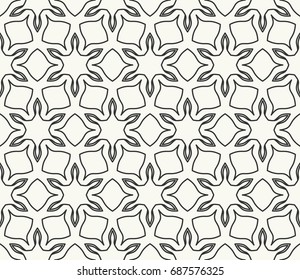 Seamless geometric line pattern in arabian style. Repeating linear lace texture for wallpaper, packaging, banners, invitations, business cards, fabric print. Black and white graphic background