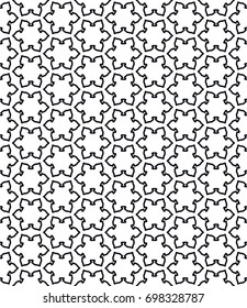 Seamless geometric line pattern in arabian style. Repeating linear lace texture for wallpaper, packaging, banners, invitations, business cards, fabric print. Black and white graphic background