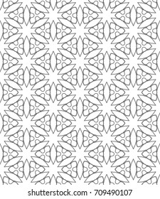 Seamless geometric line pattern in arabian style. Repeating linear lace texture for wallpaper, packaging, banners, invitations, business cards, fabric print. Black and white graphic background