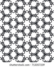 Seamless geometric line pattern in arabian style. Repeating linear lace texture for wallpaper, packaging, banners, invitations, business cards, fabric print. Black and white graphic background
