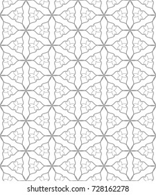 Seamless geometric line pattern in arabian style. Repeating linear lace texture for wallpaper, packaging, banners, invitations, business cards, fabric print. Monochrome graphic background