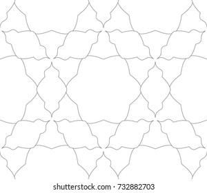 Seamless geometric line pattern in arabian style. Repeating linear texture for wallpaper, packaging, banner, invitation, business card, fabric print. Black and white graphic background, lace pattern