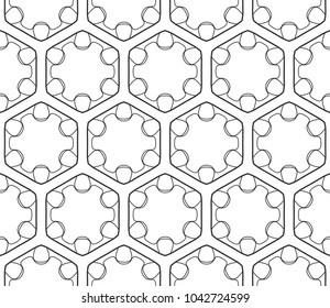 Seamless geometric line pattern in arabic style. Repeating linear texture for wallpaper, packaging, banner, invitation, business card, fabric print. Black and white graphic background, lace pattern
