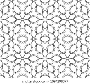 Seamless geometric line pattern in arabic style. Repeating linear texture for wallpaper, packaging, banner, invitation, business card, fabric print. Black and white graphic background, lace pattern