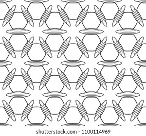 Seamless geometric line pattern in arabic style. Repeating linear texture for wallpaper, packaging, banner, invitation, business card, fabric print. Black and white graphic background, lace pattern