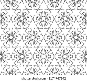 Seamless geometric line pattern in arabic style. Repeating linear texture for wallpaper, packaging, banner, invitation, business card, fabric print. Black and white graphic background, lace pattern