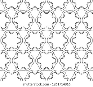Seamless geometric line pattern in arabic style. Repeating linear texture for wallpaper, packaging, banner, invitation, business card, fabric print. Black and white graphic background, lace pattern