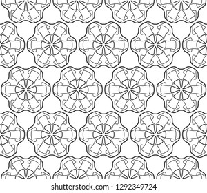 Seamless geometric line pattern in arabic style. Repeating linear texture for wallpaper, packaging, banner, invitation, business card, fabric print. Black and white graphic background, lace pattern