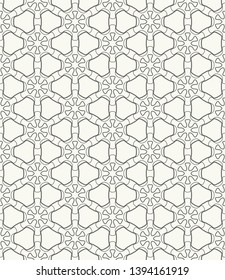 Seamless geometric line pattern in arabic style. Repeating linear texture for wallpaper, packaging, banner, invitation, business card, fabric print. Black and white graphic background, lace pattern