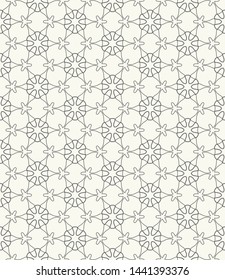 Seamless geometric line pattern in arabic style. Repeating linear texture for wallpaper, packaging, banner, invitation, business card, fabric print. Black and white graphic background, lace pattern