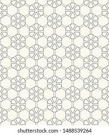 Seamless geometric line pattern in arabic style. Repeating linear texture for wallpaper, packaging, banner, invitation, business card, fabric print. Black and white graphic background, lace pattern
