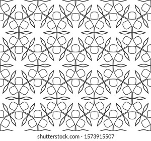 Seamless geometric line pattern in arabic style. Repeating linear texture for wallpaper, packaging, banner, invitation, business card, fabric print. Black and white graphic background, lace pattern