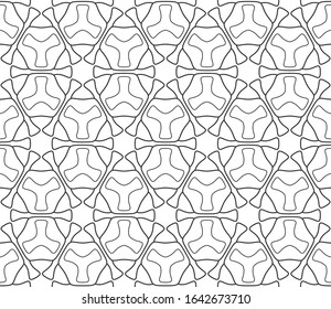 Seamless geometric line pattern in arabic style. Repeating linear texture for wallpaper, packaging, banner, invitation, business card, fabric print. Black and white graphic background, lace pattern